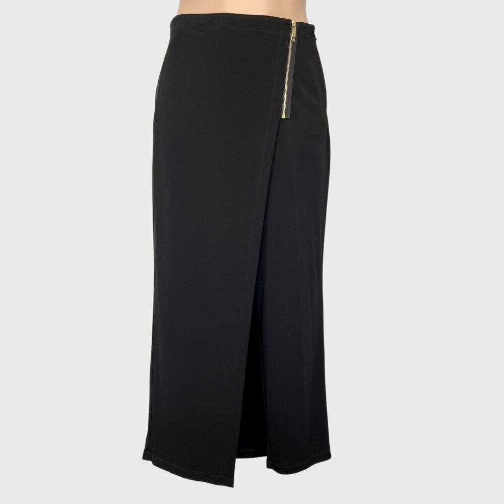 Donna Karan NY Womens Black Maxi Skirt Pants Gold Zipper Pockets size Large